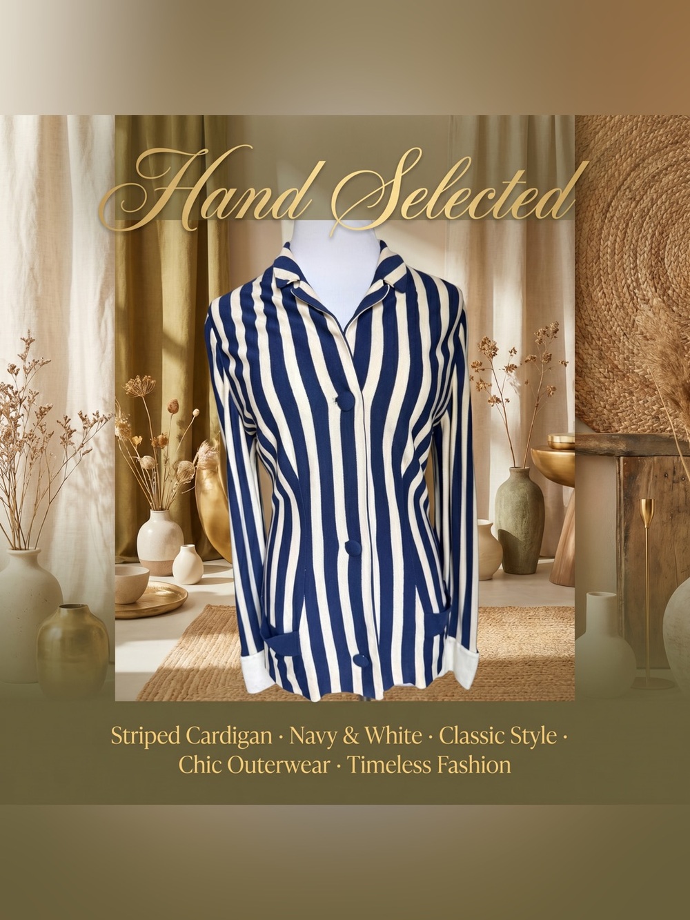 Debbeau 575 Fifth Ave NYC Vintage 1960s Navy Stripe Structured Blazer Jacket